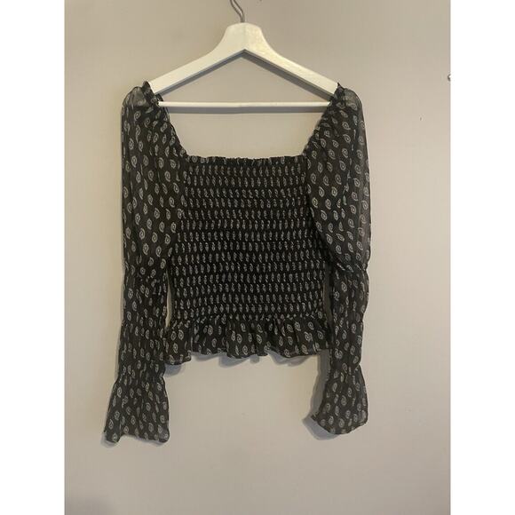 Patrons of Peace Top‎ Womens Medium Cropped Black Paisley Smocked Bell Sleeve - Picture 7 of 7